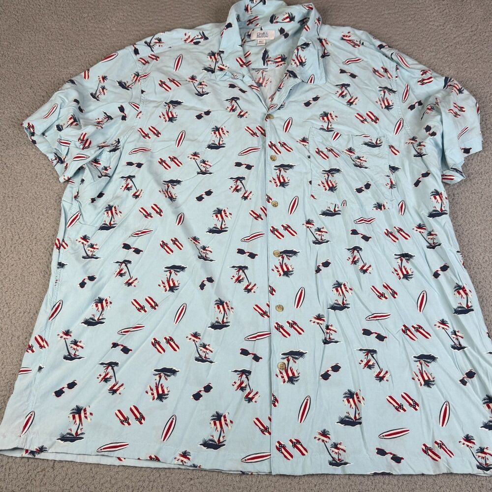 CROFT & BARROW Hawaiian Shirt Mens 4XLT Tall Red Blue Button Surfboard Flip Flop
